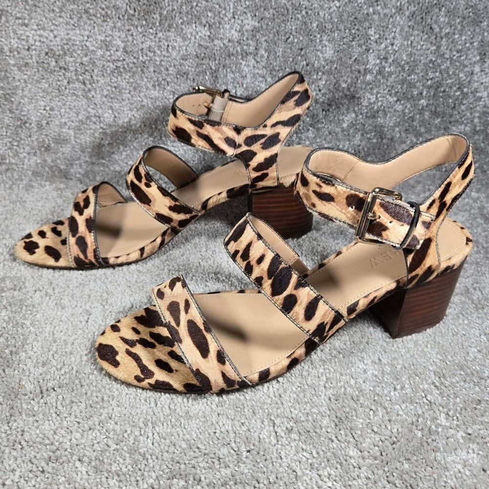 J.Crew Stacked Heel Sandals Leopard Print Calf Hair Womens 9